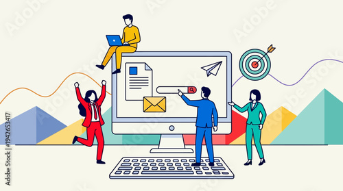 Digital Marketing and SEO Optimization Team Strategy Illustration for Business Growth