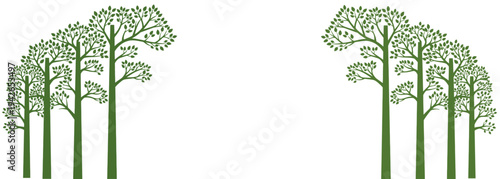 Green forest trees silhouette forming a natural frame border with empty white copy space for environment and ecology concepts