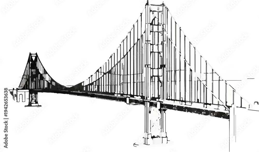 Fototapeta premium A stylized, black and white illustration of a large suspension bridge