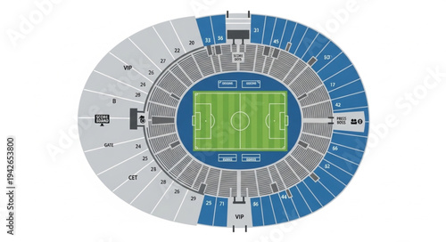 Aerial View of a Football Stadium with Green Field.