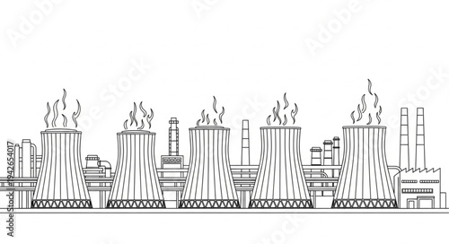 City Skyline Black White Illustration.