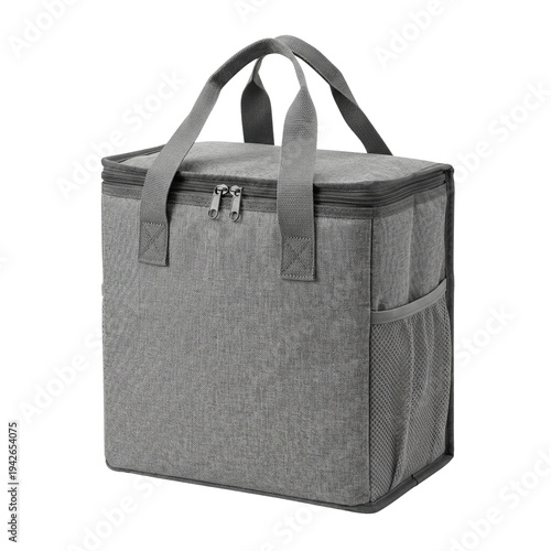 Foto Insulated grey fabric cooler bag with zipper and handles