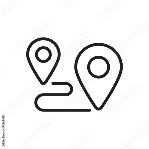 Minimal navigation route icon with map pins representing GPS paths, travel routes and digital navigation systems.