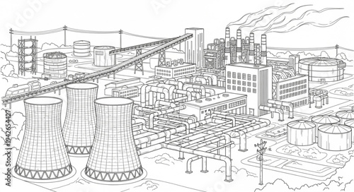 Cityscape Sketch with Buildings and Towers.