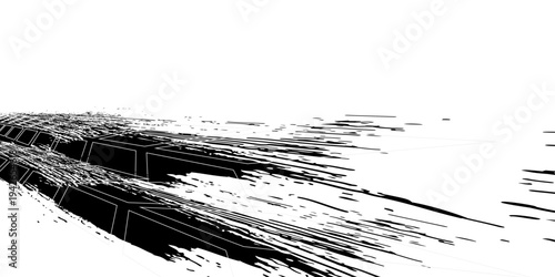 Tire track. Car, bike, motorcycle tyre mark with grunge effect isolated on white background. Wheel footprint on the road. Top view of rubber protector mark