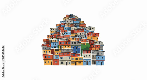 Colorful stacked houses form a dense, vibrant hillside community