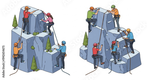 Climbers Ascending Rocky Terrain Illustration.