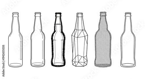 Set of different bottle designs, from classic to geometric and textured styles