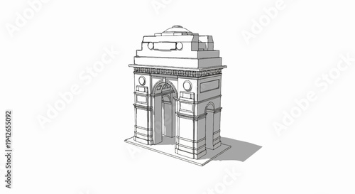 Stylized sketch of an iconic triumphal arch with arched passageways and ornate details