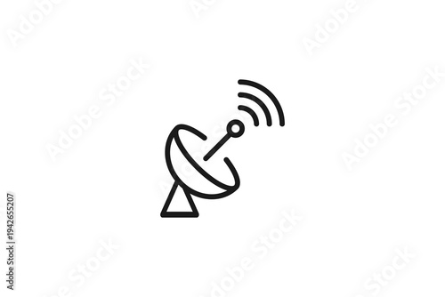 Satellite Dish Signal Line Icon Isolated on White Background