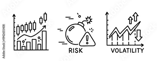 Financial risk and volatility illustration with charts and symbols