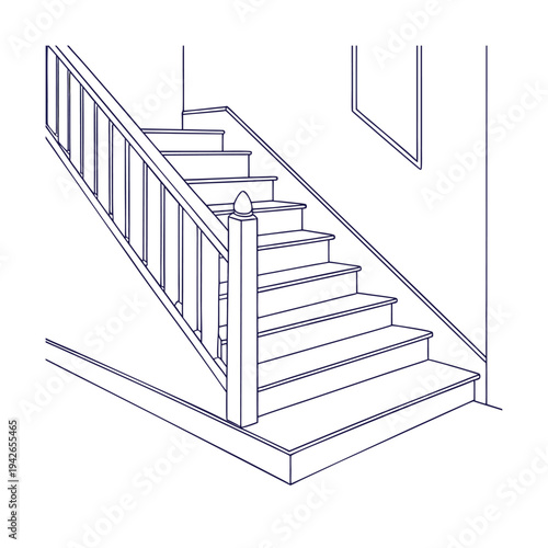 Vector illustration of a staircase with railing