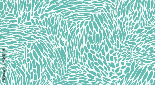 Abstract pattern of organic shapes in teal and white
