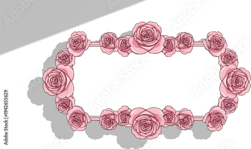 Oval frame crafted from pink roses with soft shadows