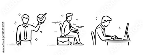 Businessman cartoon: success, travel, work - young caucasian male illustration