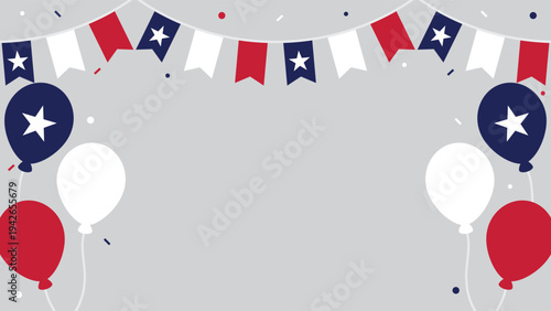 Cheerful Texas celebration background illustration with the Texas flag party bunting, balloons and confetti. Flat design illustration.