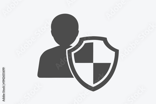 Gray Silhouette Person Shield Icon on White Background