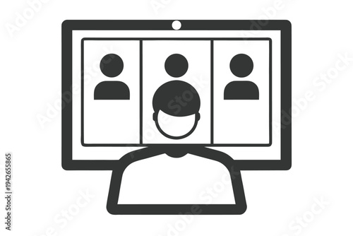 Group Video Call with Computer on White Background with People Icons