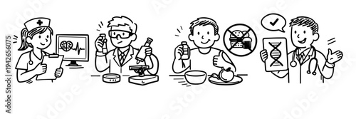 Sequence of medical processes: diagnosis, research, prescription, healthy living