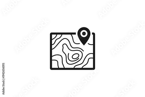topographical map with contours and location pin icon