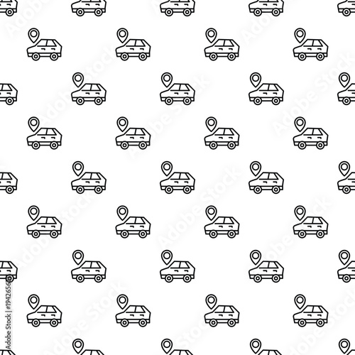 Cars with location pointers forming a repeating pattern, symbolizing navigation and vehicle tracking