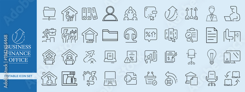 Business, Finance, and Office Outline Icon Set , Corporate, Accounting, Banking, Office Management, and Startup Essentials Vector Pack	