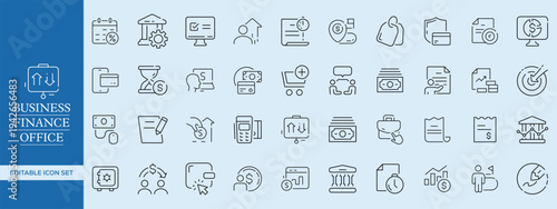 Business, Finance, and Office Outline Icon Set , Corporate, Accounting, Banking, Office Management, and Startup Essentials Vector Pack	