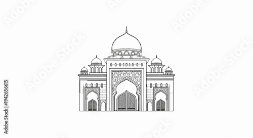Intricate Islamic building with domes and arched entryway
