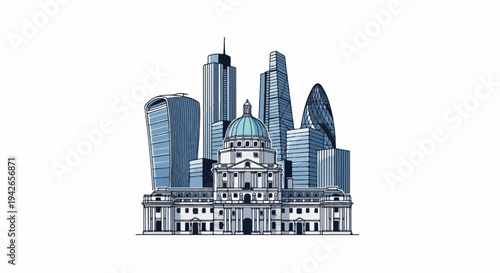 Iconic city skyline juxtaposing classical dome building with modern skyscrapers