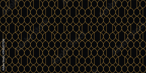 Luxury gold geometric seamless pattern on black background. Elegant Art Deco style vector, perfect for high-end textile prints, fashion apparel, wallpaper, and premium gift packaging design.