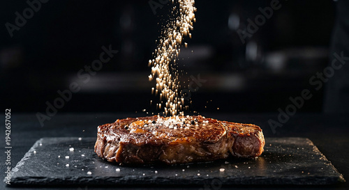 Chef Sprinkling Sea Salt on Grilled Beef Steak