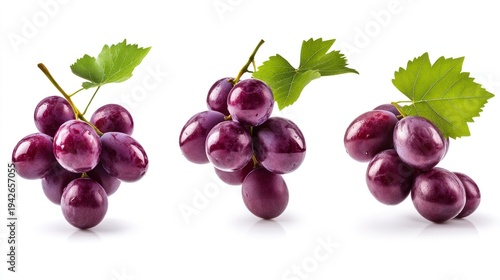 Three bunches of red grapes isolated