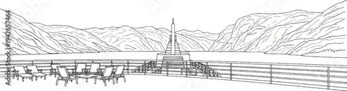 Deck chairs overlook a serene mountain-lined fjord from a ship