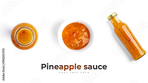 Pineapple sauce isolated on white background. Long header banner format. Panorama website header banner. High quality photo