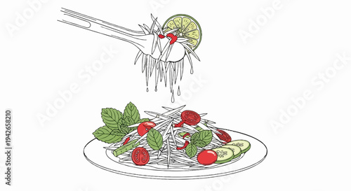 Fresh salad preparation with lime squeeze over shredded ingredients