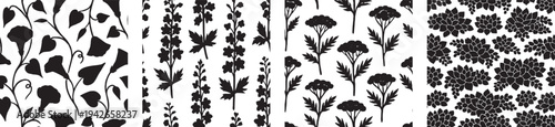 Botanical Floral Silhouette Seamless Pattern Set