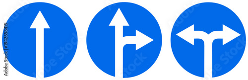 Blue Circle Traffic Direction Sign Set