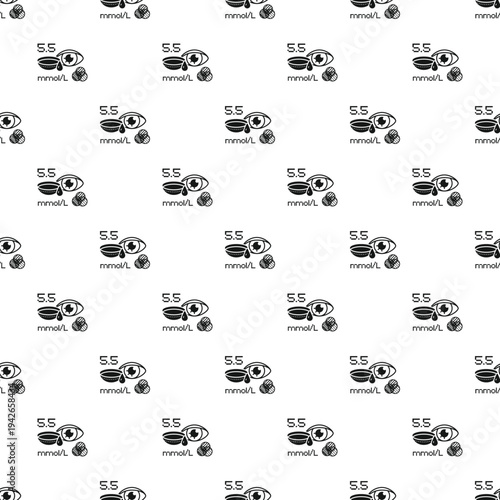 Diabetes concept showing eye, blood drop, glucose level, and pills repeating in a medical pattern