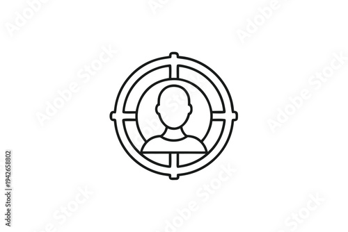 Man Silhouette in Target Aim Flat Line Icon Style, Outline Design, Art