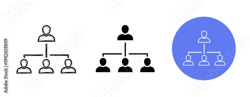 Three hierarchical network symbols with people icons in various styles