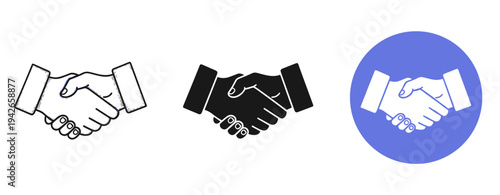Diverse handshake icons: black, white, and blue variations