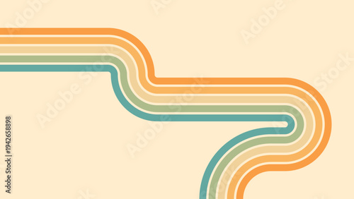 Abstract background of rainbow groovy Wavy Line design in 1970s Hippie Retro style. Vector pattern ready to use for cloth, textile, wrap and other.