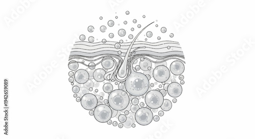 Close-up illustration of a hair follicle surrounded by bubbles