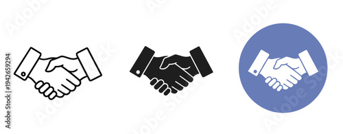 Three variations of handshake icons in minimalist design