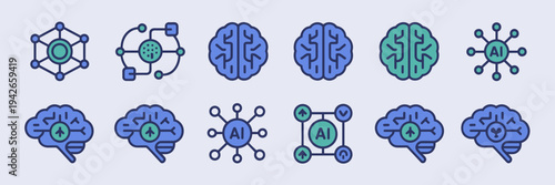 Deep learning data flow and processing icons – Great for tech UI.