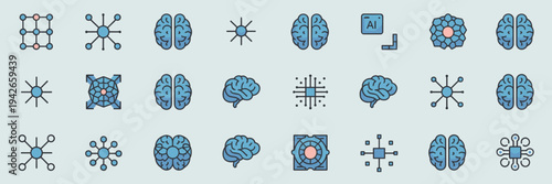 Layered neural network and brain circuit icons – Perfect for AI apps.