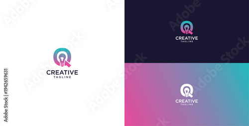 smart bulb logo icon. bulb logo technology. initial logo design Q
