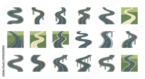 Collection of Winding Roads and Paths in Various Styles.