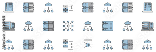 Data node and local server network icon set – Great for network topology diagrams, software manuals, or IT services.