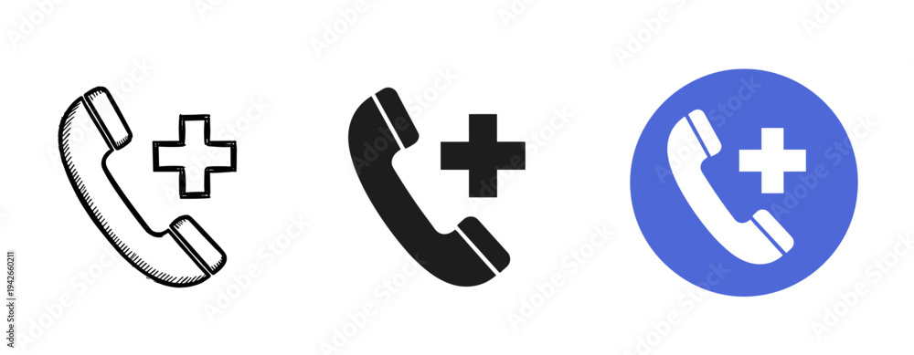 Obraz premium Phone call icons: trio of medical communication symbols in various styles
